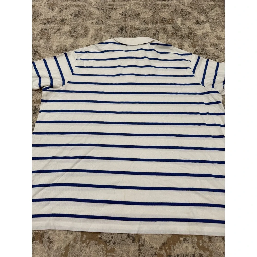 Polo Ralph Lauren Mens 4XB Big & Tall Striped Pique Polo Shirt White Navy Blue